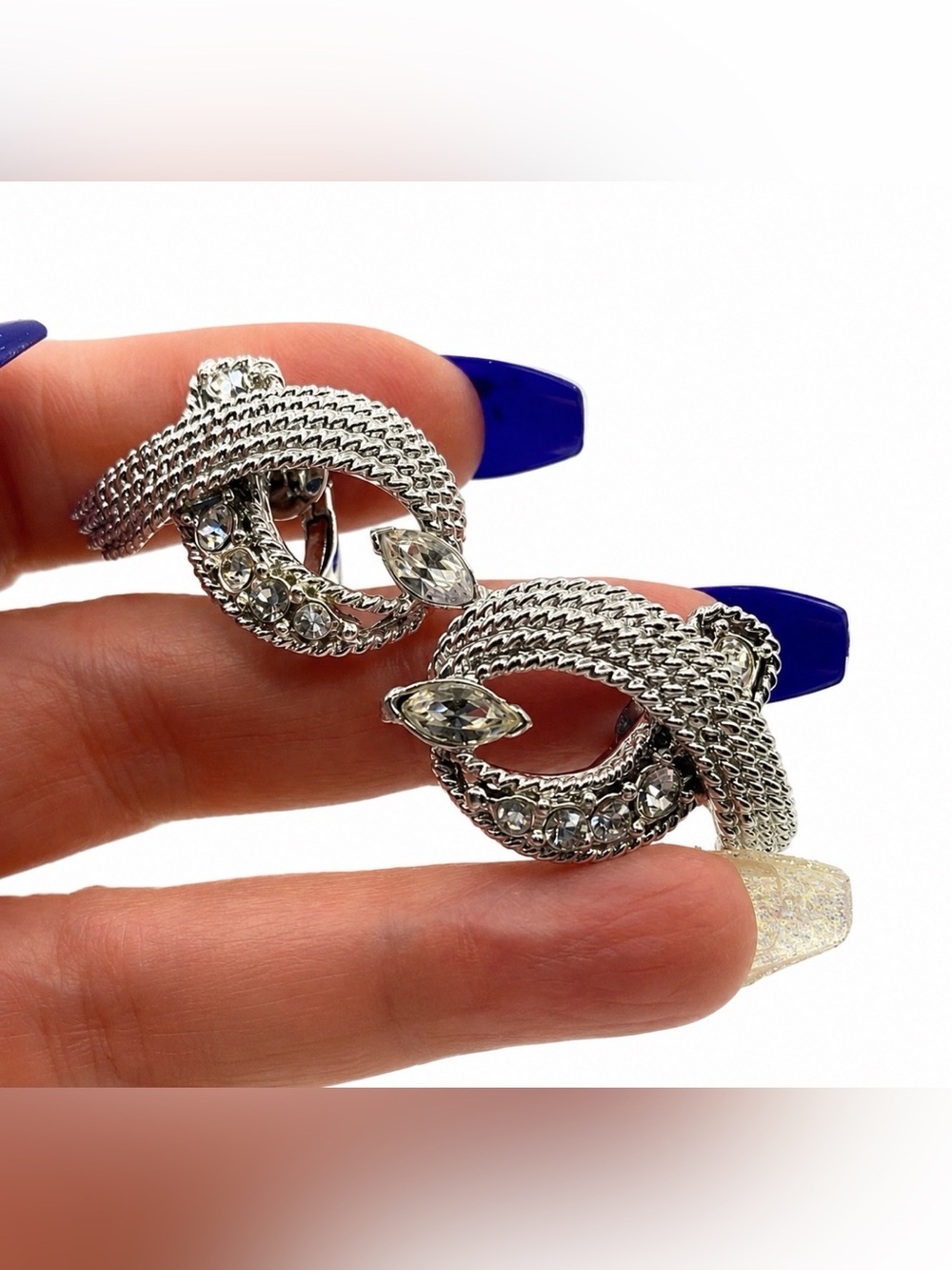 Coro Silver Tone Rhinestone Twist Clip On Earrings